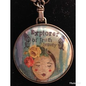 NEW DEMDACO GLASS GIRL 2 PENDANT ON LONG CHAIN 19”